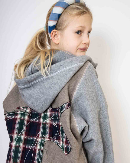 Beige Fleece Hoodie for Kids with Unicorn Applique-1