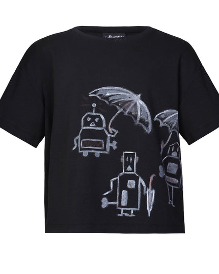 Hand-Painted Oversized Black T Shirt for Kids-0