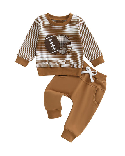 Baby Jungen Herbst-Set – Gestreiftes Sweatshirt mit Rugby-Stickerei & Hose, 2-teilig