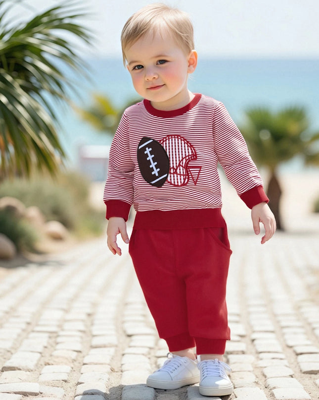 Baby Jungen Herbst-Set – Gestreiftes Sweatshirt mit Rugby-Stickerei & Hose, 2-teilig
