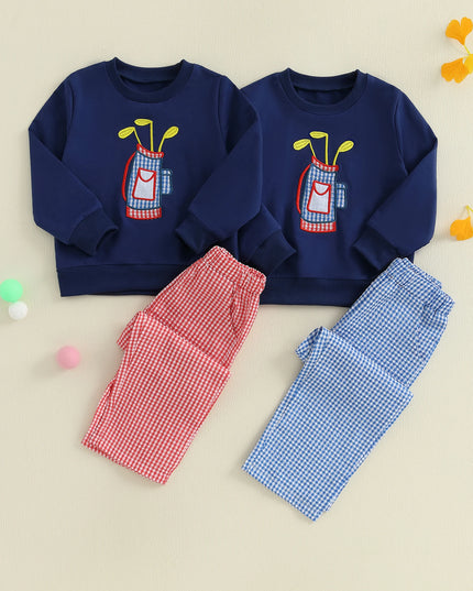 Baby Herbst-Set 2-teilig – Sweatshirt mit Bären-Applikation & Karohose, für Jungen und Mädchen