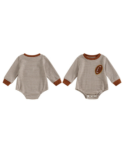 Infant Boys Fall Sweatshirt  with Long Sleeves Crewneck Rugby Embroidery and Striped Design for Autumn