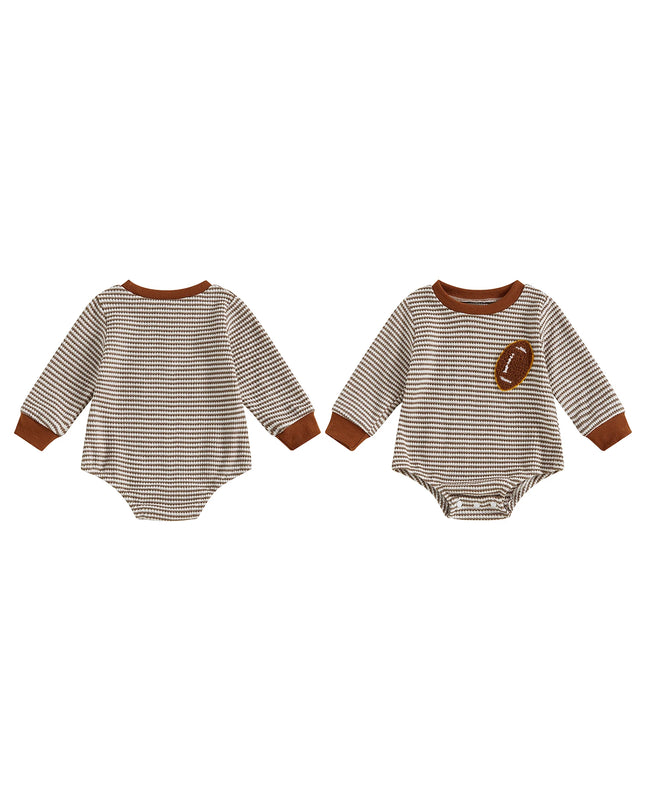 Infant Boys Fall Sweatshirt  with Long Sleeves Crewneck Rugby Embroidery and Striped Design for Autumn