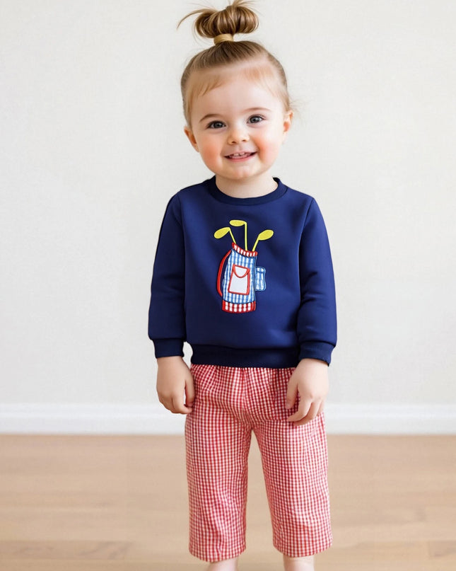 Baby Herbst-Set 2-teilig – Sweatshirt mit Bären-Applikation & Karohose, für Jungen und Mädchen