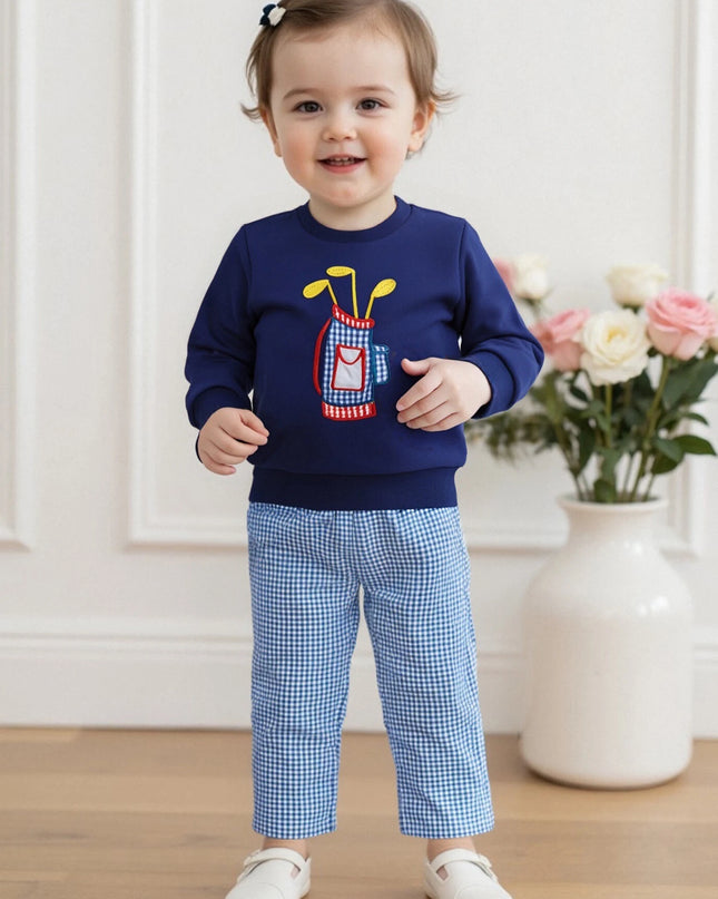 Baby Herbst-Set 2-teilig – Sweatshirt mit Bären-Applikation & Karohose, für Jungen und Mädchen
