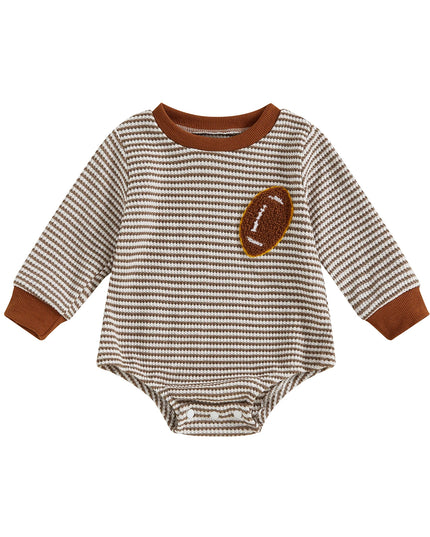 Infant Boys Fall Sweatshirt  with Long Sleeves Crewneck Rugby Embroidery and Striped Design for Autumn