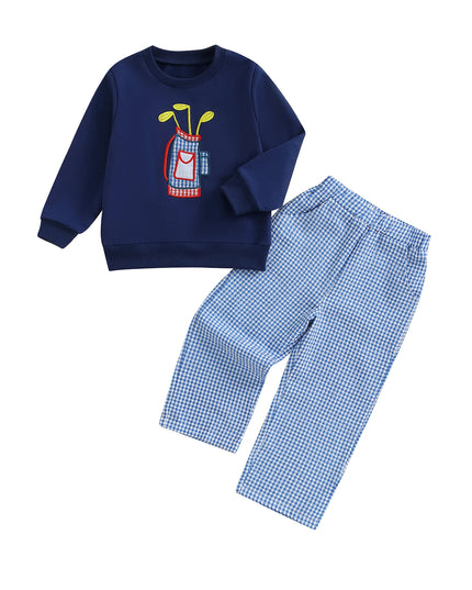 Baby Herbst-Set 2-teilig – Sweatshirt mit Bären-Applikation & Karohose, für Jungen und Mädchen