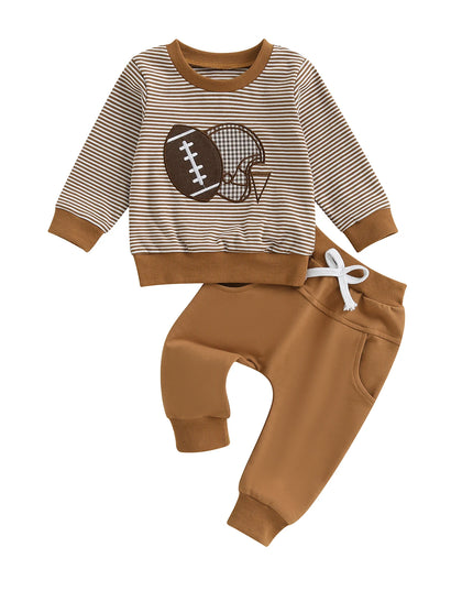 Baby Jungen Herbst-Set – Gestreiftes Sweatshirt mit Rugby-Stickerei & Hose, 2-teilig