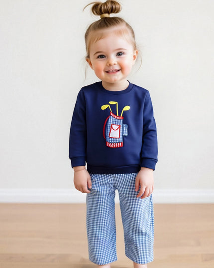 Baby Herbst-Set 2-teilig – Sweatshirt mit Bären-Applikation & Karohose, für Jungen und Mädchen