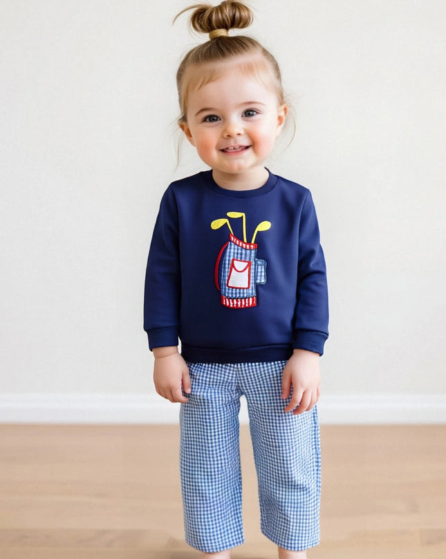 Baby Herbst-Set 2-teilig – Sweatshirt mit Bären-Applikation & Karohose, für Jungen und Mädchen