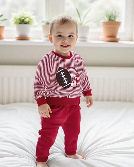 Baby Jungen Herbst-Set – Gestreiftes Sweatshirt mit Rugby-Stickerei & Hose, 2-teilig