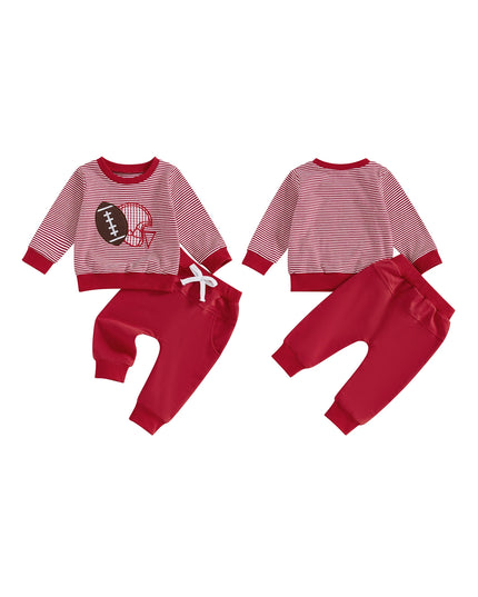 Baby Jungen Herbst-Set – Gestreiftes Sweatshirt mit Rugby-Stickerei & Hose, 2-teilig