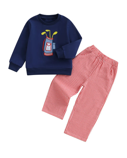 Baby Herbst-Set 2-teilig – Sweatshirt mit Bären-Applikation & Karohose, für Jungen und Mädchen