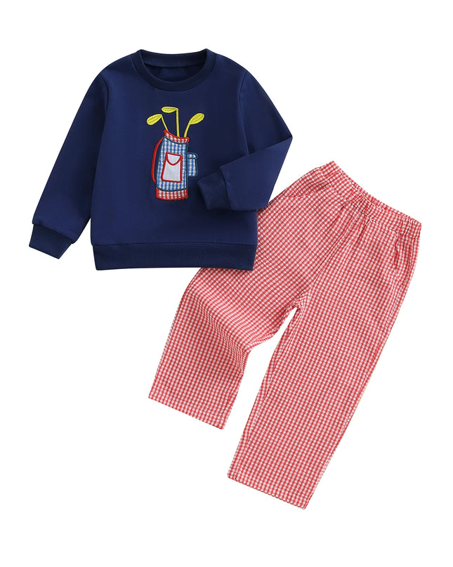 Baby Herbst-Set 2-teilig – Sweatshirt mit Bären-Applikation & Karohose, für Jungen und Mädchen