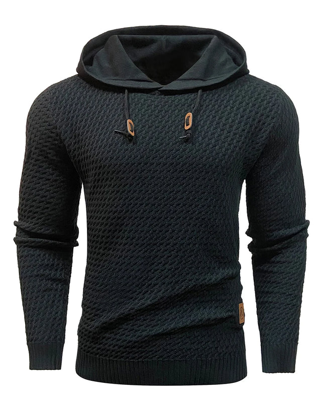 Men's Sweatshirt Spring Casual Hoodies Sweater Stylish Solid Black Long Sleeve Ribbed Knit Drawstring Tops US Size