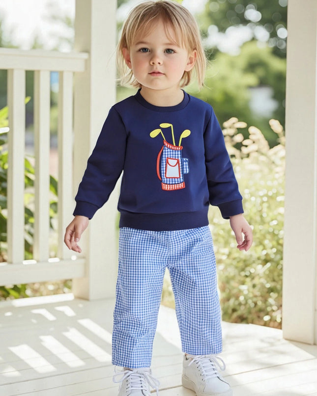 Baby Herbst-Set 2-teilig – Sweatshirt mit Bären-Applikation & Karohose, für Jungen und Mädchen