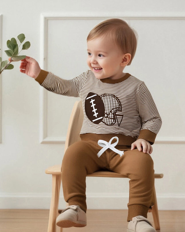 Baby Jungen Herbst-Set – Gestreiftes Sweatshirt mit Rugby-Stickerei & Hose, 2-teilig
