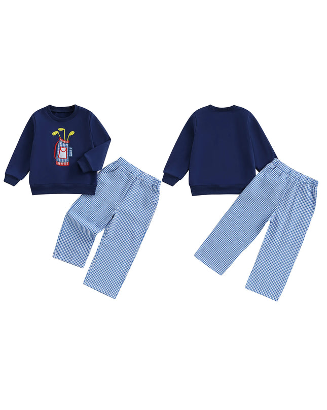 Baby Herbst-Set 2-teilig – Sweatshirt mit Bären-Applikation & Karohose, für Jungen und Mädchen