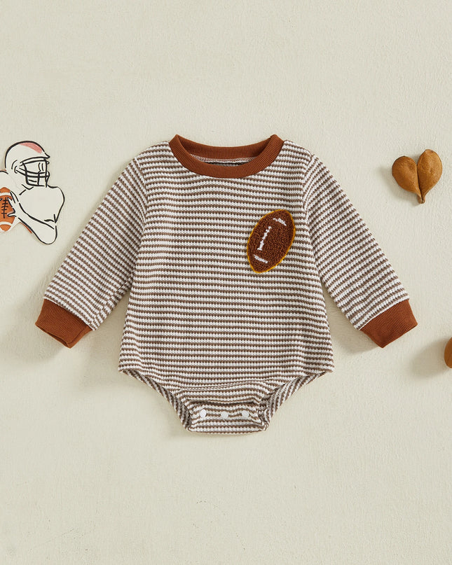 Infant Boys Fall Sweatshirt  with Long Sleeves Crewneck Rugby Embroidery and Striped Design for Autumn